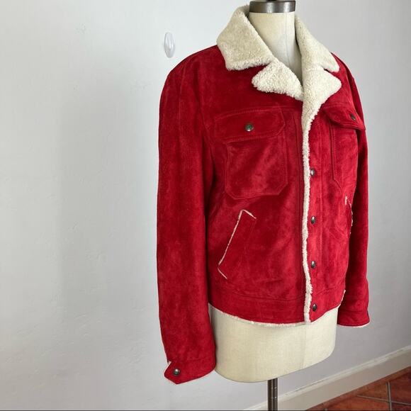 Saint Laurent Red Suede Boyfriend Shearling Jacket NWT XLarge - Picture 2 of 11